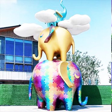 Stainless steel painted elephant sculpture